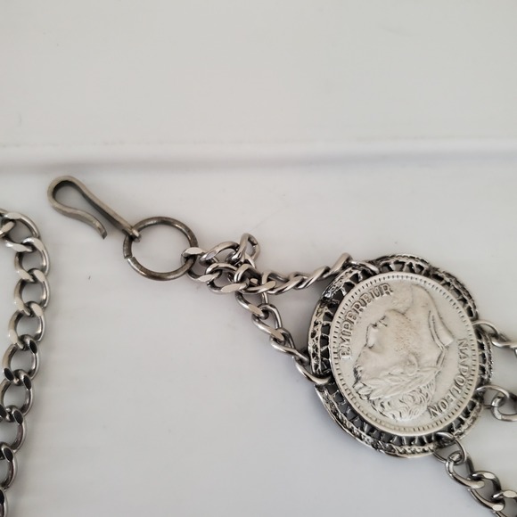 Vintage Silver Tone Multi Strand Coin Chain Belt Napoleon Empereur Boho Gypsy main image 5